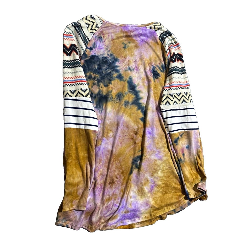 REB. in J. 3XL Women's Long Sleeve Raglan Tunic Top Mustard Tie Dye Geometric